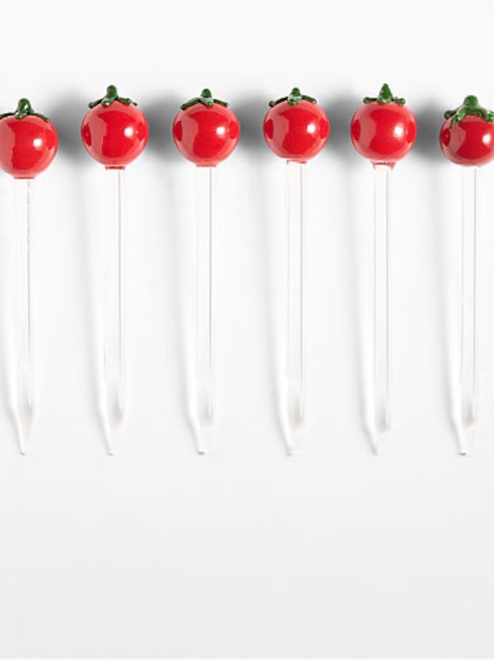 New! 🍅 Crate&Barrel Hand-Blown Glass Cocktail Picks/Stirrers-Set of 6 - Picture 1 of 5